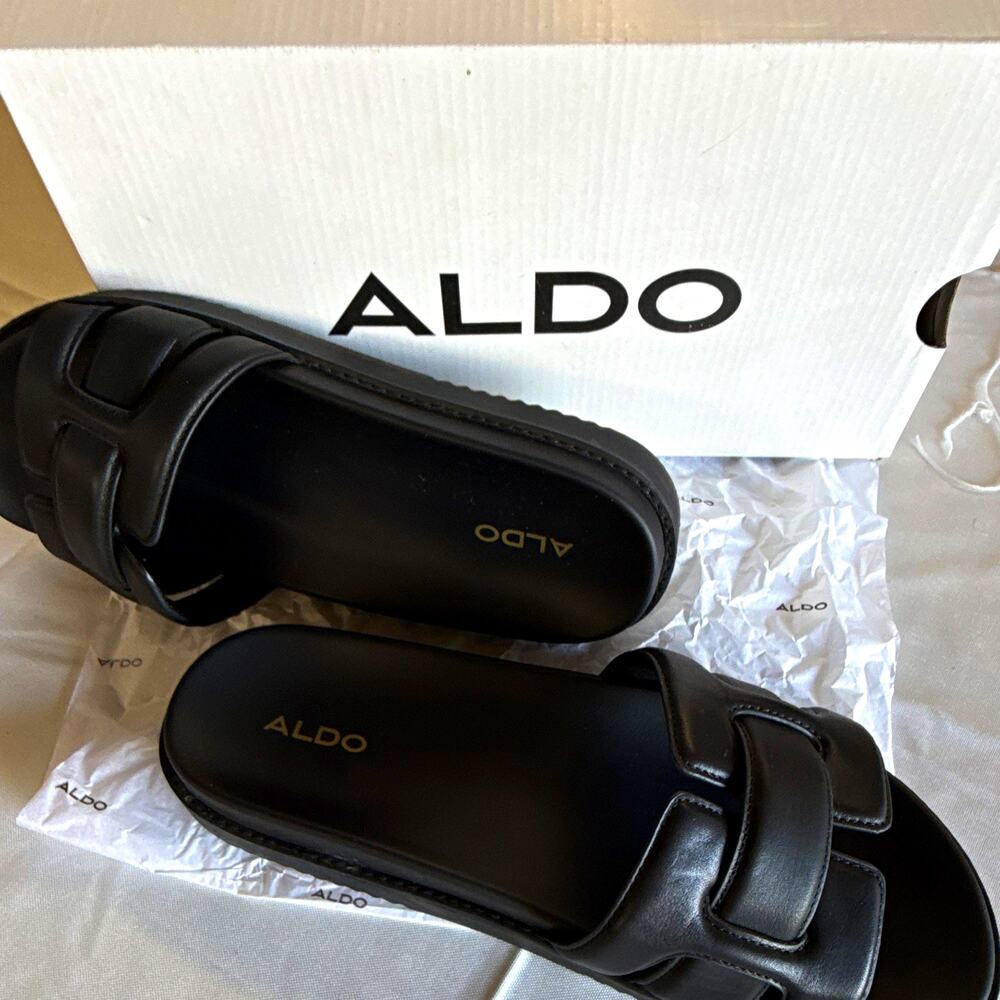 ALDO WYLALAENDAR Men’s Black Leather Slide Sandals Slip-On US 9 EU 40